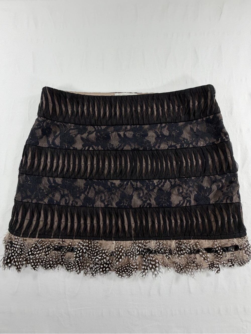 Etiquette Black Lace Feather‎ Trim Mini Skirt Size 1 Y2K